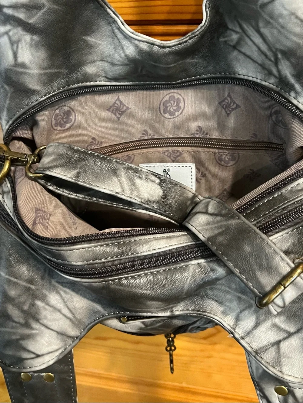 NWT Angel Barcelo Tie-Dye Hobo Shoulder Bag Gray Black Multi Pocket Woven Boho